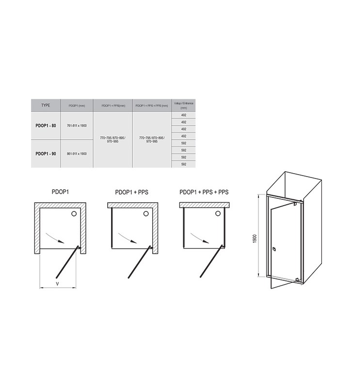 Varstomos dušo durys Ravak Pivot, PDOP1-90, juoda+Transparent