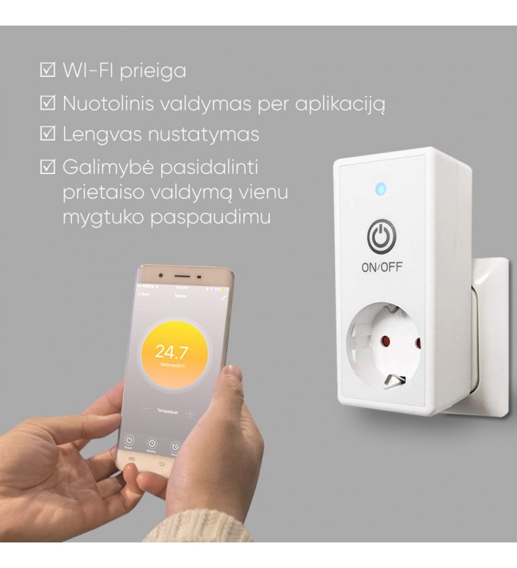 Kištukinis programuojamas termostatas (termoreguliatorius) Wellmo WTH19.16 WI-FI
