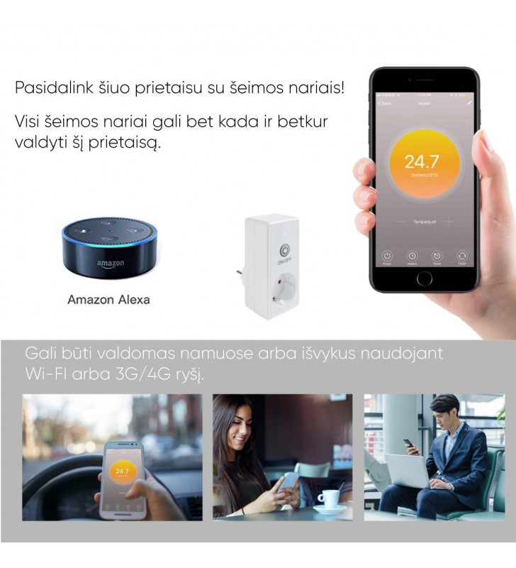 Kištukinis programuojamas termostatas (termoreguliatorius) Wellmo WTH19.16 WI-FI