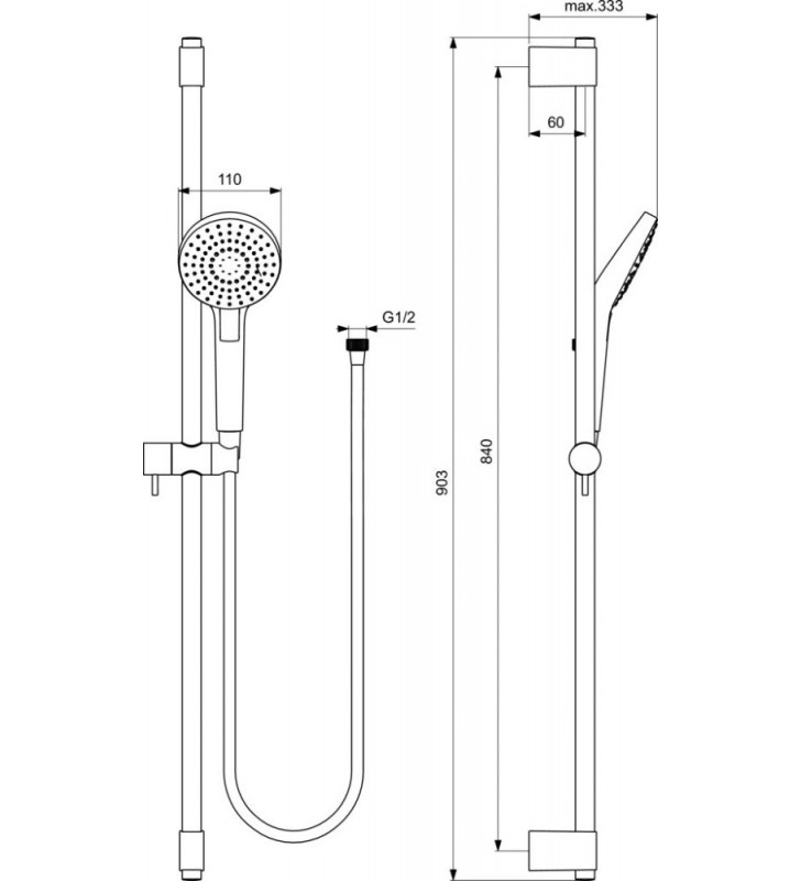 Dušo stovas Ideal Standard IdealRain, Evo Round, 900 mm, galvutė 110 mm