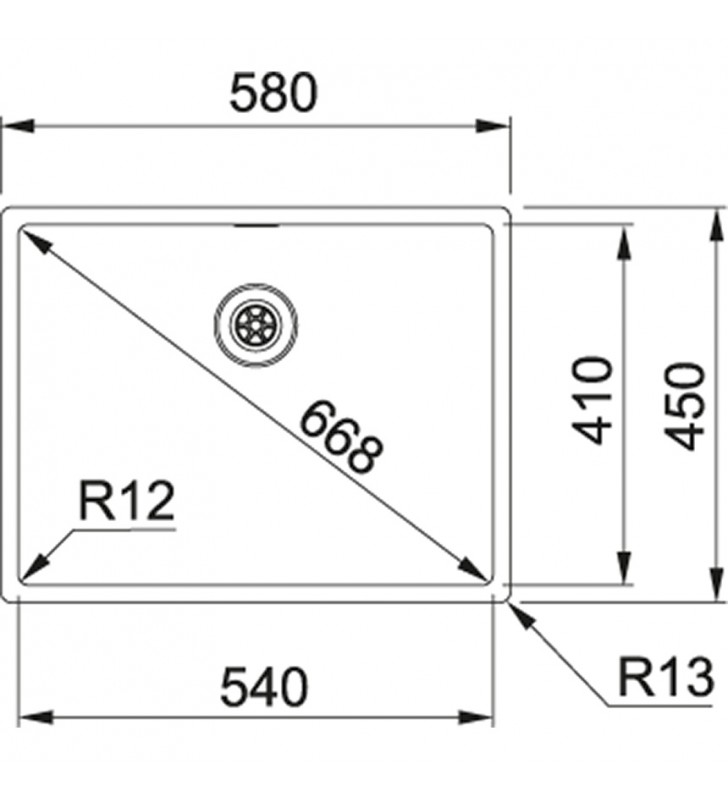 Nerūdijančio plieno plautuvė Franke Box, BXX 210/110-54, ekscentrinis ventilis