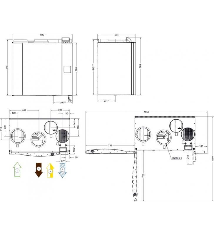 Rekuperatorius SystemAir Save, vertikalus, rotacinis, VTR 500, dešininis