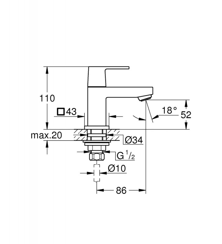 Kranas šalto vandens Grohe, Eurocube XS-dydis