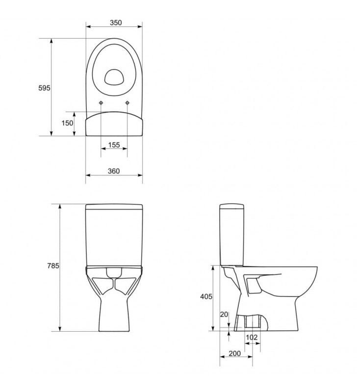 Pastatomas WC Cersanit, Parva su kietu dangčiu, vertikalus pajungimas