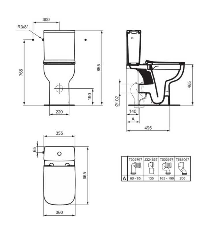 Pastatomas WC Ideal Standard i.life A RimsLS+, paaukštintas, su bakeliu ir lėtai nusileidžiančiu dangčiu