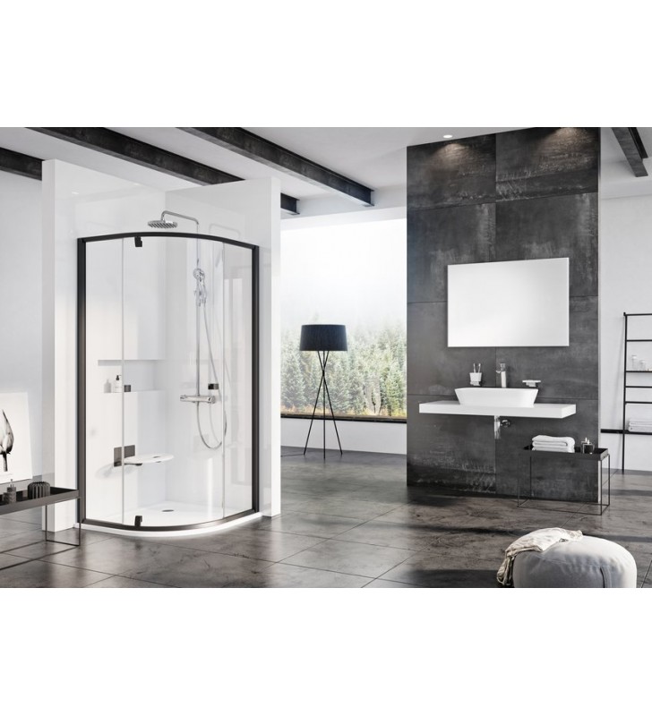 Pusapvalė dušo kabina Ravak Pivot, PSKK3-100, juoda+Transparent