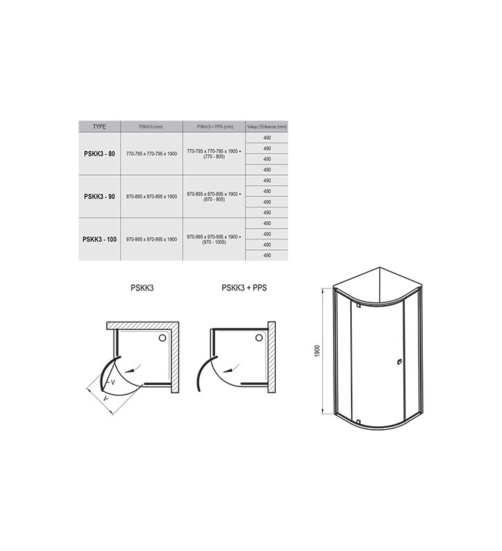 Pusapvalė dušo kabina Ravak Pivot, PSKK3-100, juoda+Transparent