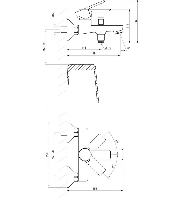 Sieninis vonios/dušo maišytuvas Ravak Solar, SL 022.20BL, juodas