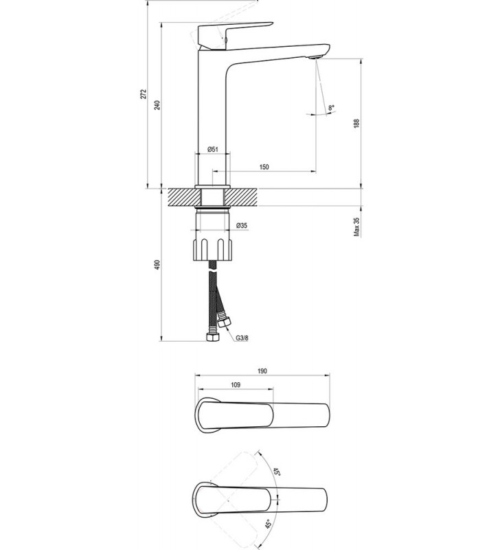 Praustuvo maišytuvas Ravak Life, LF 014.20BL 240 mm, juodas