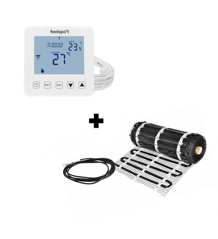 Grindinio šildymo tinklelis Warmset BLACK + programuojamas termostatas Feelspot WTH22.16 WiFi