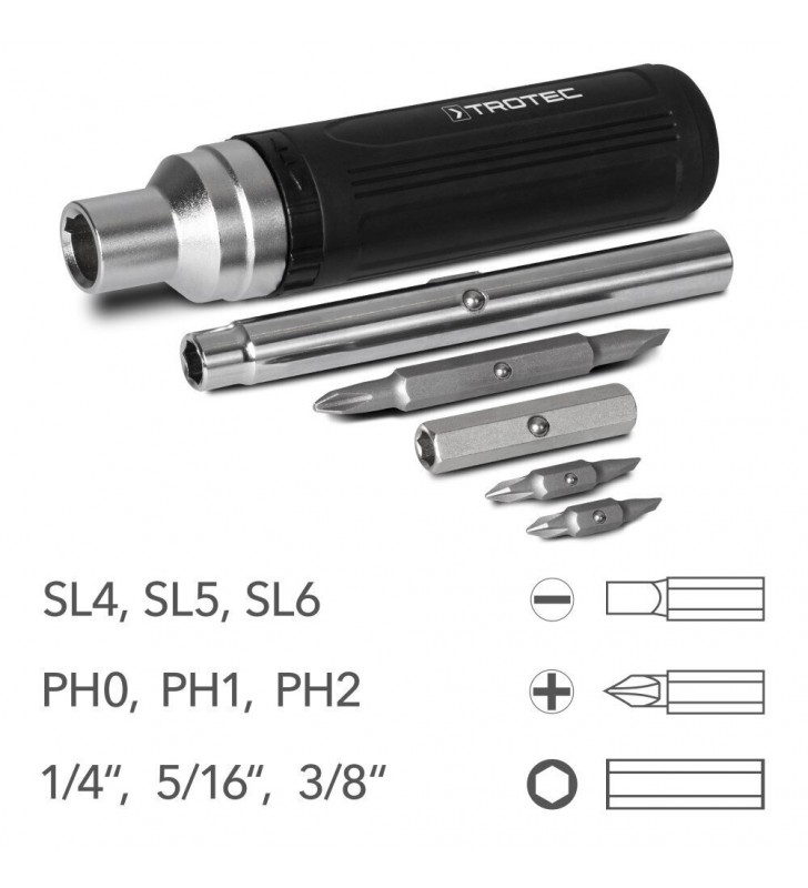 Akumuliatorinis suktuvas-gręžtuvas Trotec PSCS 11-3.6V ir antgalių su atsuktuvu Trotec 9in1 rinkinys