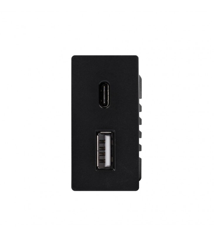 1/2 greito krovimo lizdas Feelspot USB+C, be rėmelio, juodas, 20W