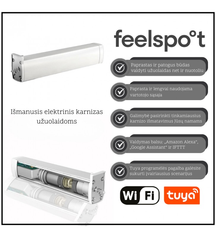 Išmanusis elektrinis karnizas užuolaidoms (4m) Feelspot FS-CM04W WiFi, Tuya