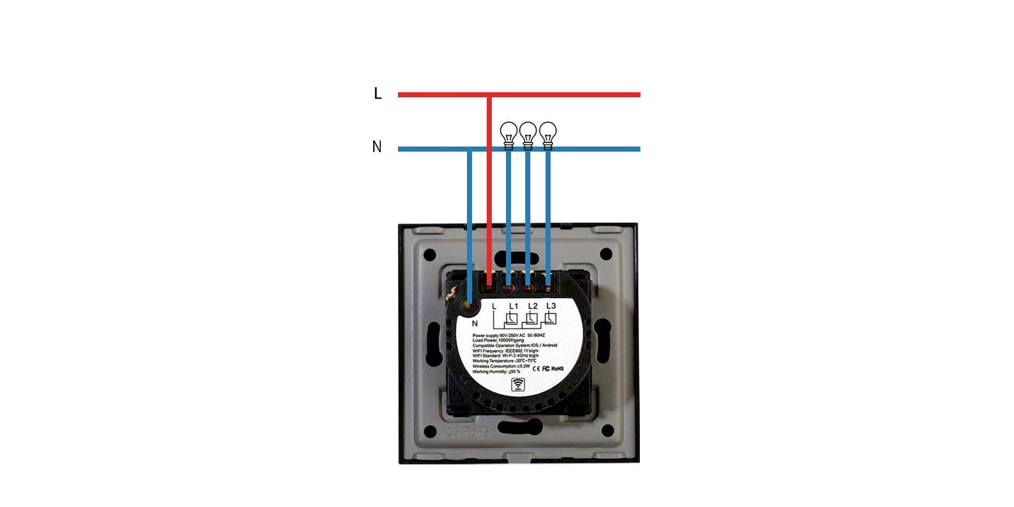 WiFi tripolis sensorinis jungiklis Feelspot, pilkas 600W