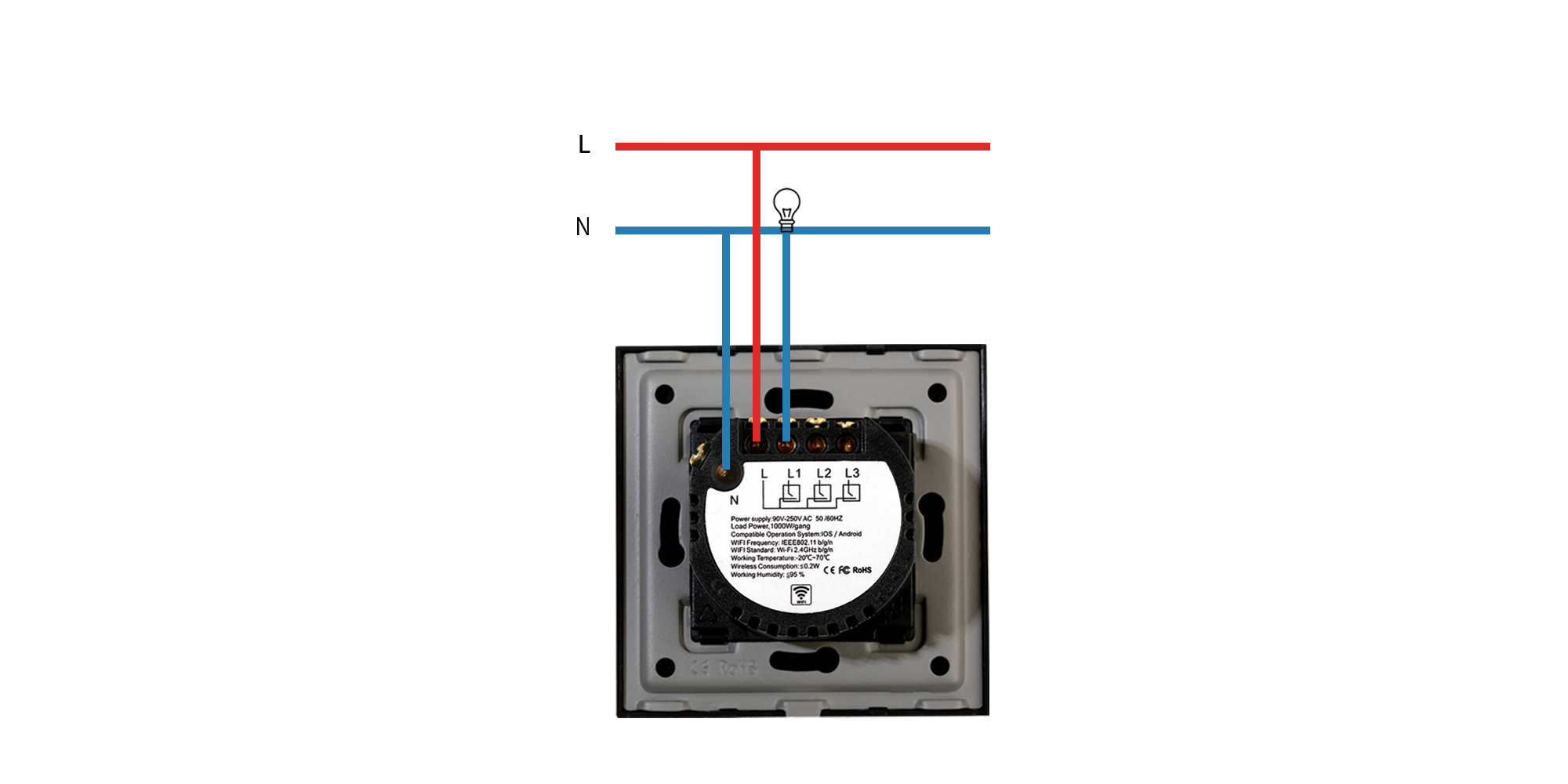 WiFi vienpolis sensorinis jungiklis Feelspot, 600W